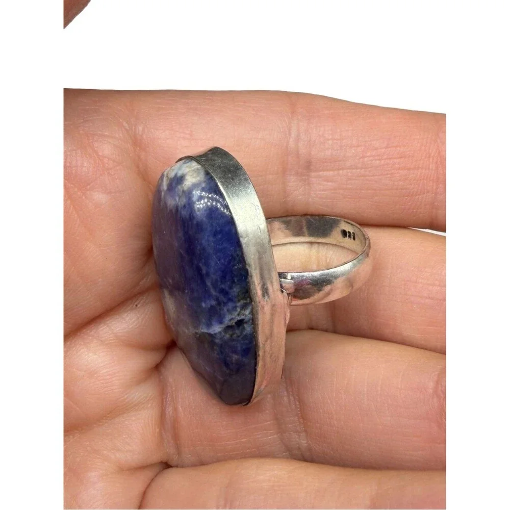 Sodalite Ring Size 5 925 Sterling Silver Overlay Chunky Oval Stone